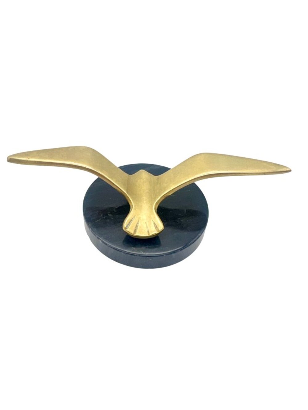 Vintage Brass Seagull Bird Sculpture Figurine Black Marble Base Minimalist MCM - Picture 8 of 9